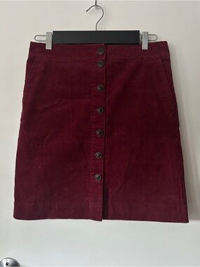 Talbots Burgundy Button-Front Corduroy Mini Skirt